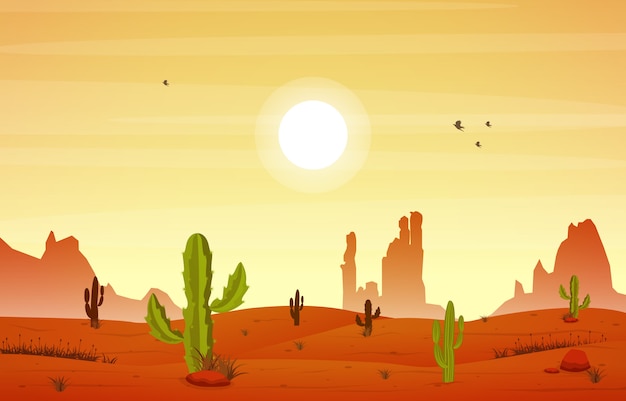 Vector hermoso paisaje del desierto occidental con sky rock cliff mountain ilustración