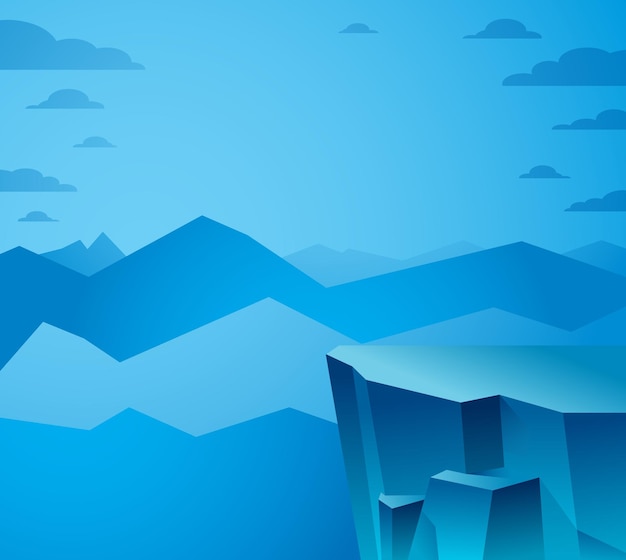 Hermoso paisaje de montaña en la noche, ilustración de vector de naturaleza escénica pico, imagen tranquila y tranquila para relajarse.