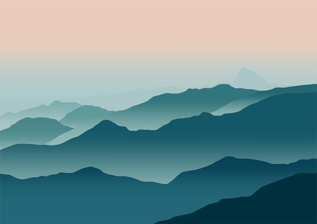 hermoso paisaje de montañas ilustración vectorial en estilo plano