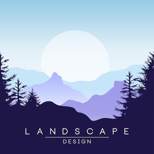 Hermoso paisaje de montañas pacíficas al atardecer, fondo natural para pancarta, volante, afiche y portada, ilustración vectorial, diseño web