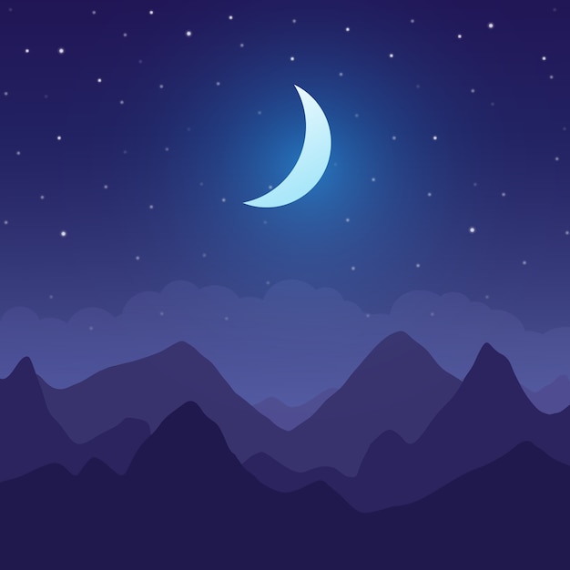Hermoso paisaje montañoso de fondo en la noche