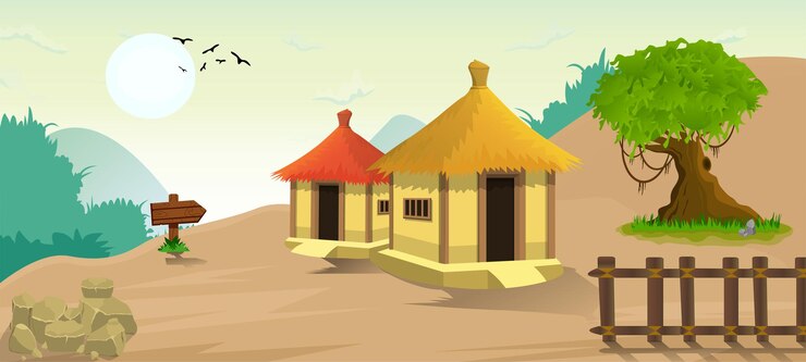 Vector un hermoso paisaje natural, un pueblo en una colina, una ilustración nocturna con un elegante diseño plano.