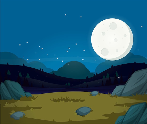 Hermoso paisaje nocturno con una luna brillante