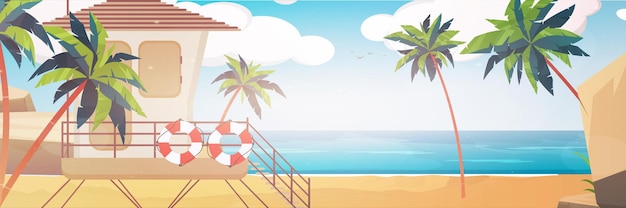 Vector hermoso paisaje de playa tropical junto al mar de verano con palmera