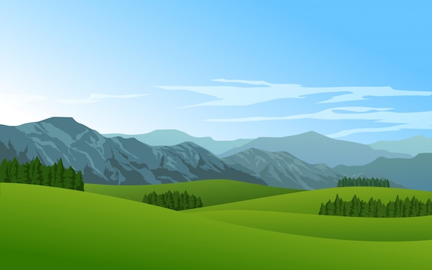 Vector hermoso paisaje de pradera de montaña