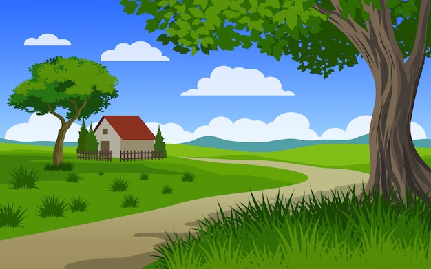 Vector hermoso paisaje rural con casa