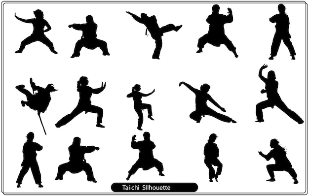 Hermoso paquete de vectores de silueta de Tai chi.