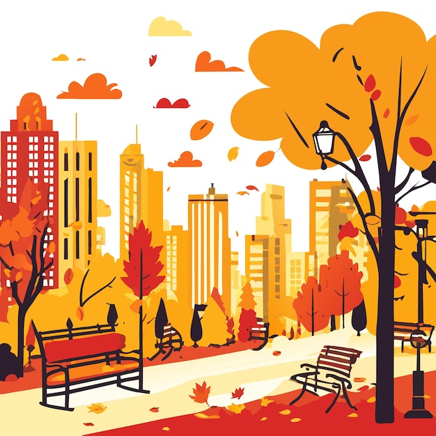 Vector hermoso parque de la ciudad de otoño