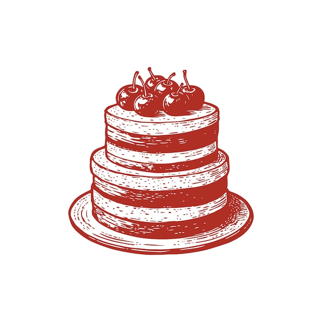 hermoso pastel de cumpleaños clásico dibujado a mano