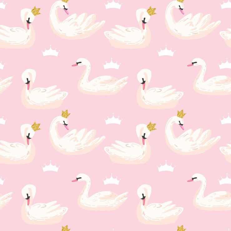 Vector hermoso patrón sin costuras con cisnes blancos y coronas, uso para fondo de bebé, estampados textiles, cubiertas, papel tapiz, carteles. ilustración vectorial