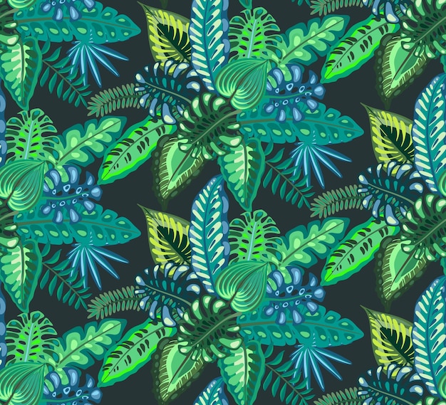 Hermoso patrón sin costuras con hojas de plátano ropical jungle palm monstera Naturaleza colorida fondo floral sin fin