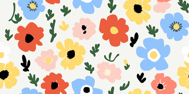hermoso patrón sin costuras minimalista vectorial con lindas flores abstractas de colores florales modernas