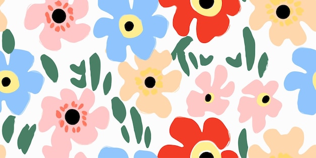 hermoso patrón sin costuras minimalista vectorial con lindas flores abstractas de colores florales modernas