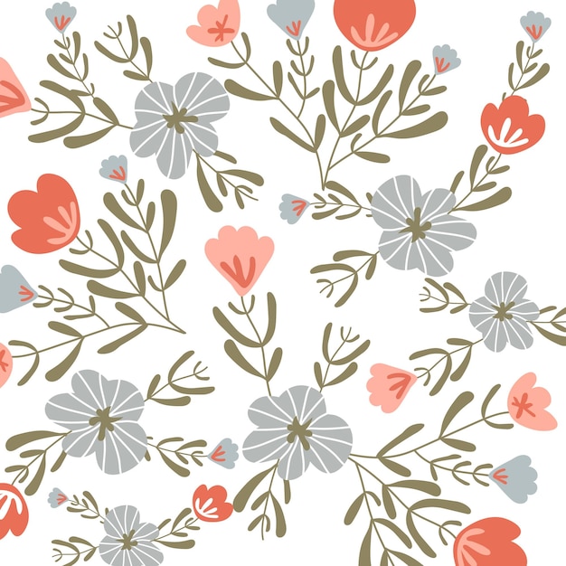Hermoso patrón floral sin costura hierbas y flores silvestres flores abstractas impresas con un patrón moderno