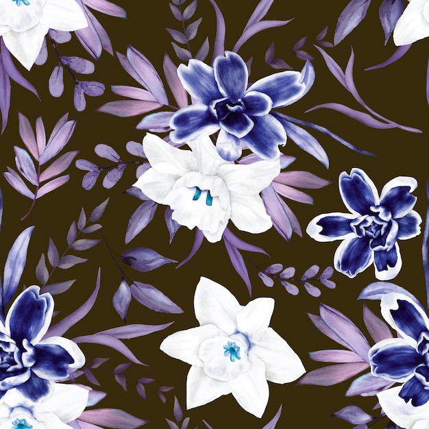 hermoso patrón floral sin costuras azul marino