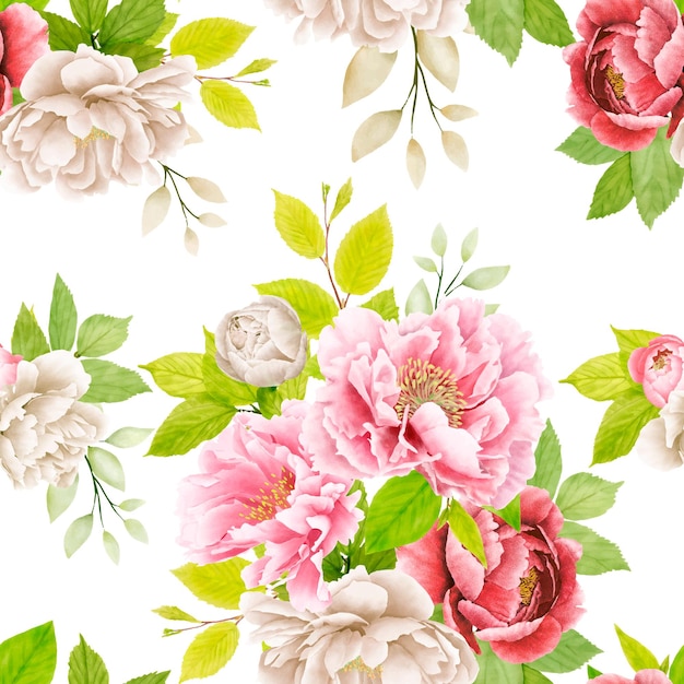 hermoso patrón floral sin fisuras de peonía