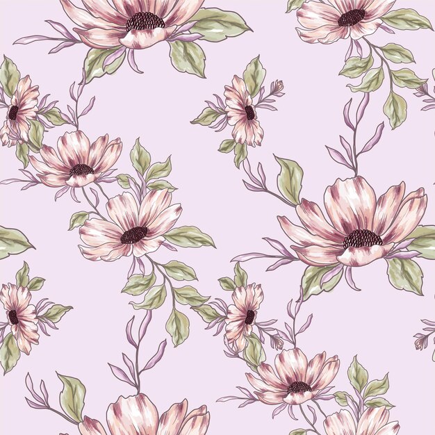Hermoso patrón de flores silvestres de color rosa