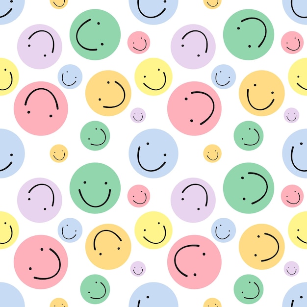 Vector hermoso patrón de fondo emoji sonriente multicolor sobre fondo blanco