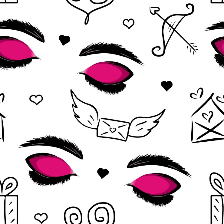 Vector hermoso patrón de regalo de corazón de ojos rosados sobre un fondo blanco ilustración de rastreo digital