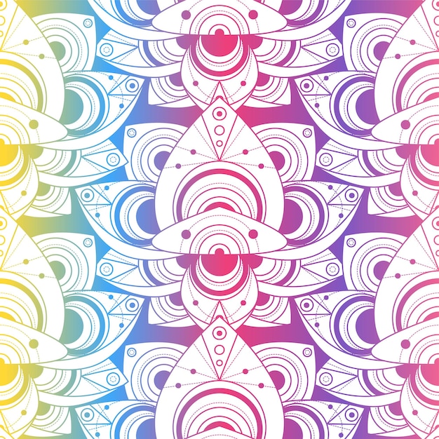 Hermoso patrón transparente de colores con adornos naturales. Fondo de flores de loto dorado. Ilustración de vector de plantilla de lirio de agua tropical. Decoración de moda en estilo indio vintage