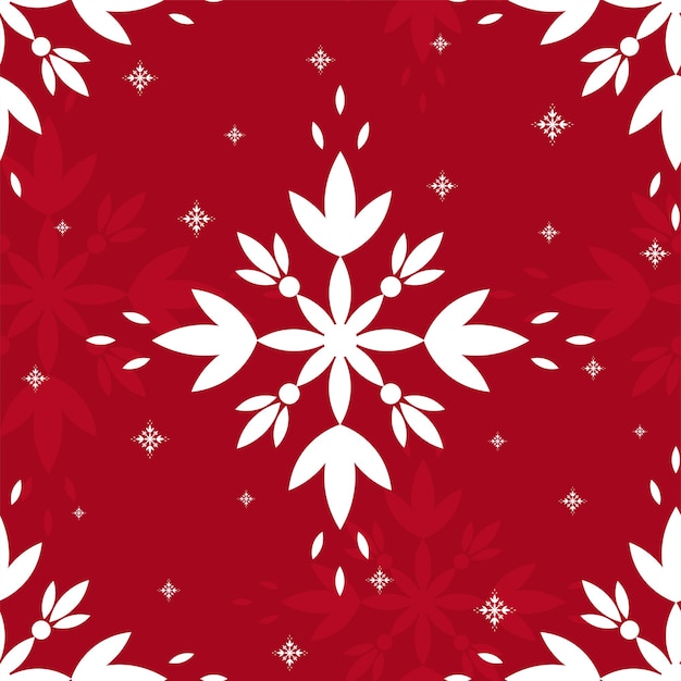 Hermoso patrón transparente con copos de nieve de vector calado parece una flor. Patrón decorativo para el diseño sobre un fondo rojo.