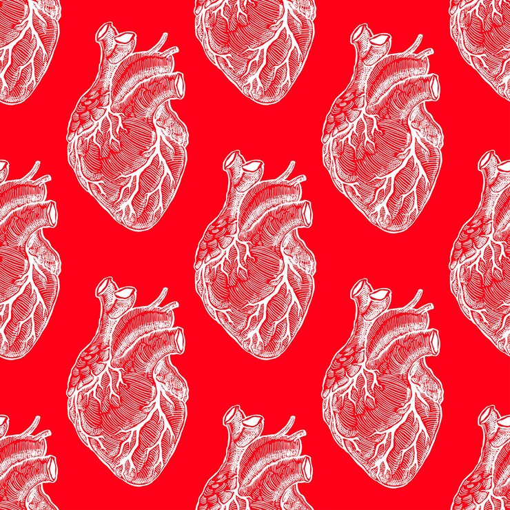 Vector hermoso patrón transparente de corazones rojos realistas. ilustración dibujada a mano