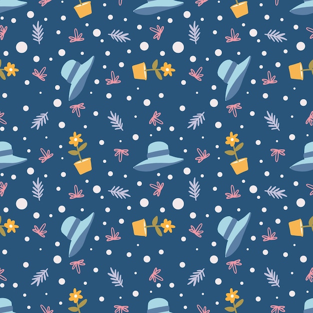 Hermoso patrón transparente con iconos y elementos de diseño de flores y hojas