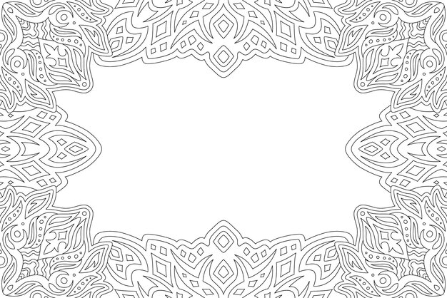 Hermoso patrón de vector lineal monocromo para página de libro de colorear para adultos con borde de fantasía abstracta y espacio de copia en blanco