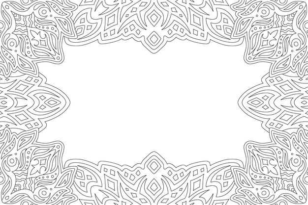 Hermoso patrón de vector lineal monocromo para página de libro de colorear para adultos con borde de fantasía abstracta y espacio de copia en blanco