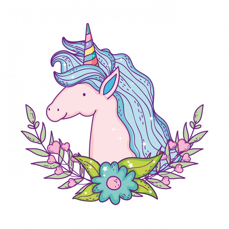 Vector hermoso pequeño personaje cabeza de unicornio