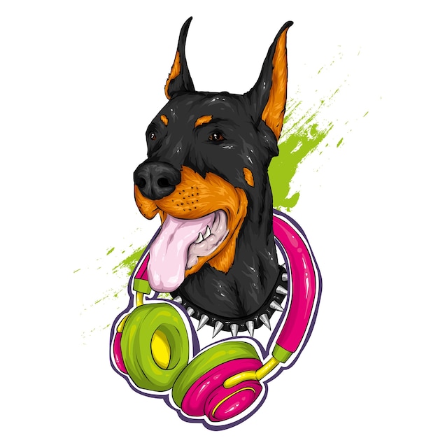 Vector hermoso perro con auriculares