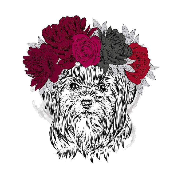 Vector hermoso perro en guirnalda floral hipster