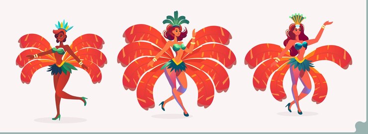 Vector hermoso personaje de bailarinas de samba de pie en pose de baile