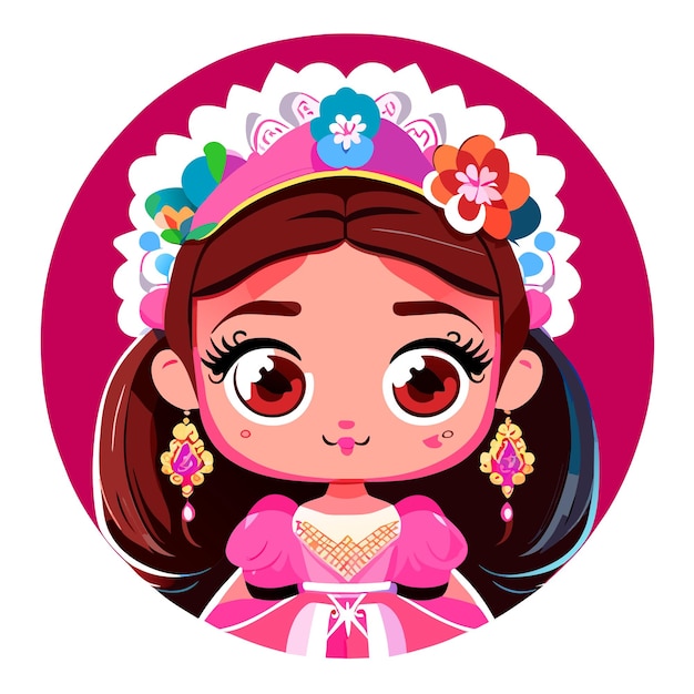 Vector hermoso personaje de dibujos animados princesa pegatina