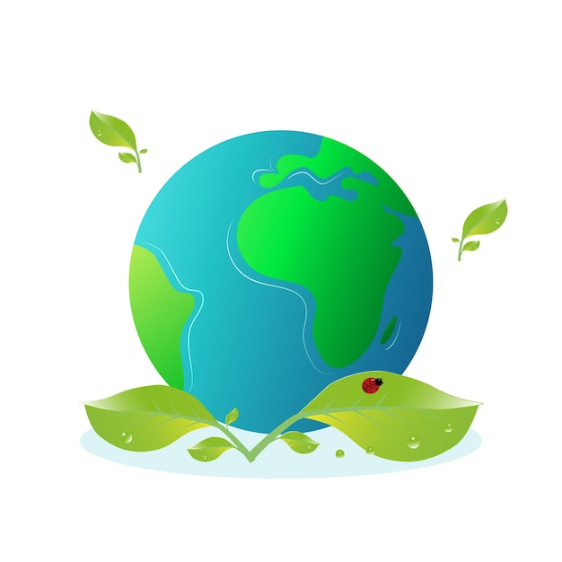 hermoso planeta tierra está decorado con hojas verdes