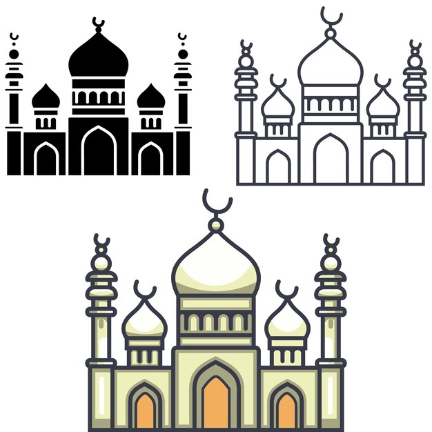 hermoso Ramadan religioso kareem festival islámico diseño de tarjetas de mezquita siluetas de mezquitas