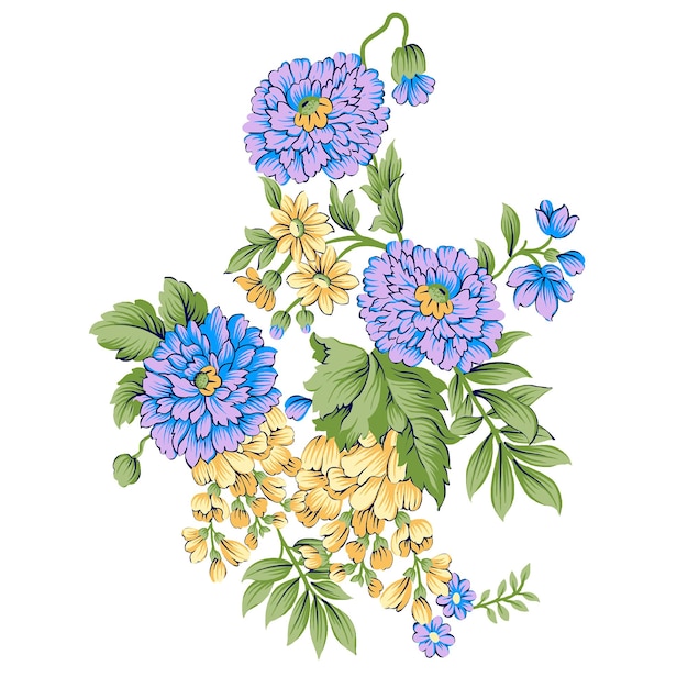 Hermoso ramo floral conjunto ilustración vectorial, hoja de flor, se dibuja una flor, planta de flor