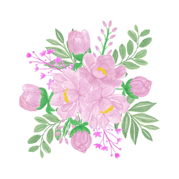 Vector hermoso ramo de flores de acuarela con flores rosas