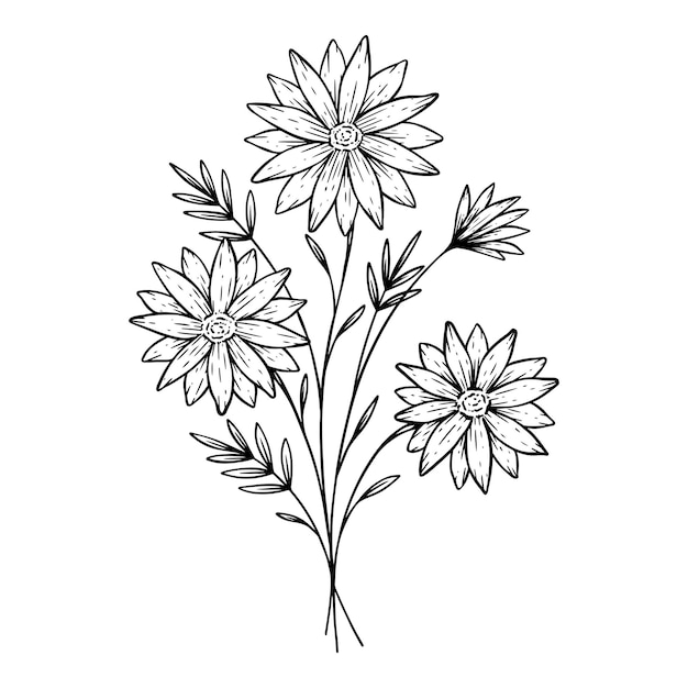 hermoso ramo de flores con estilo dibujado a mano o boceto