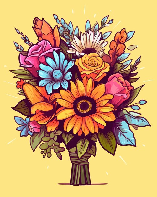 Vector hermoso ramo de flores ilustración vectorial de colorido ramo de flores diferentes