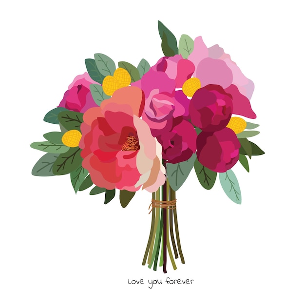 Hermoso ramo de flores del jardín. Decoración floral para regalo. Ilustración de vector.