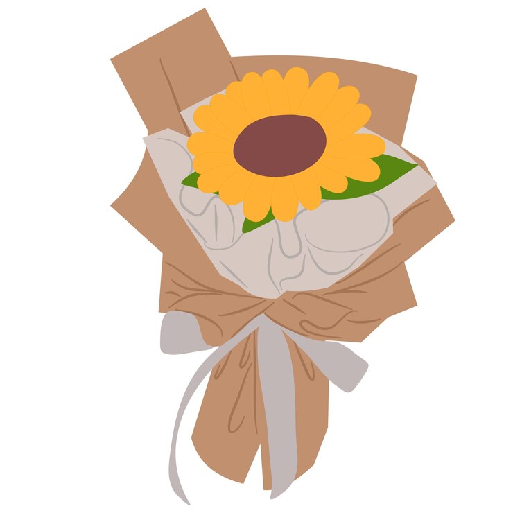 Un hermoso ramo de girasoles envuelto en papel marrón y atado con una cinta perfecto como regalo