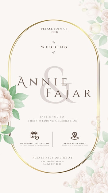hermoso ramo rosado floral plantilla de invitación digital vector premium