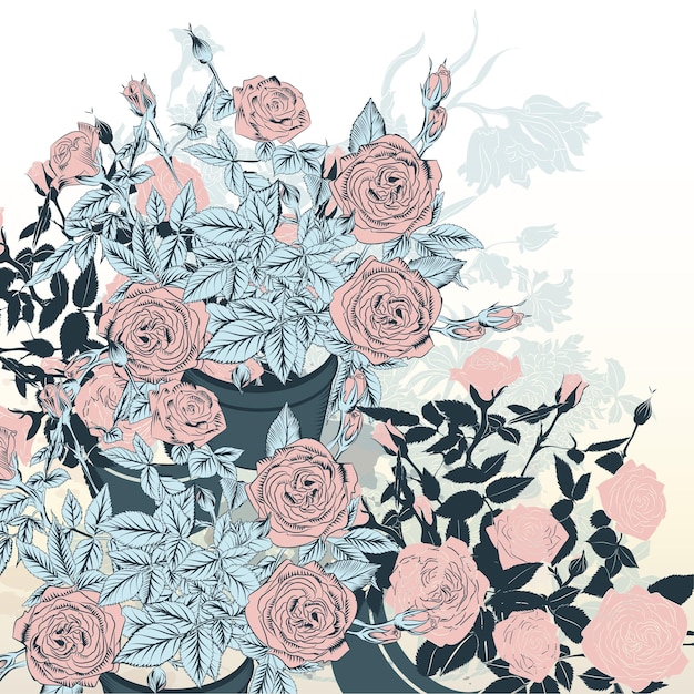 Hermoso ramo de rosas dibujado a mano por vector para el diseño de la boda