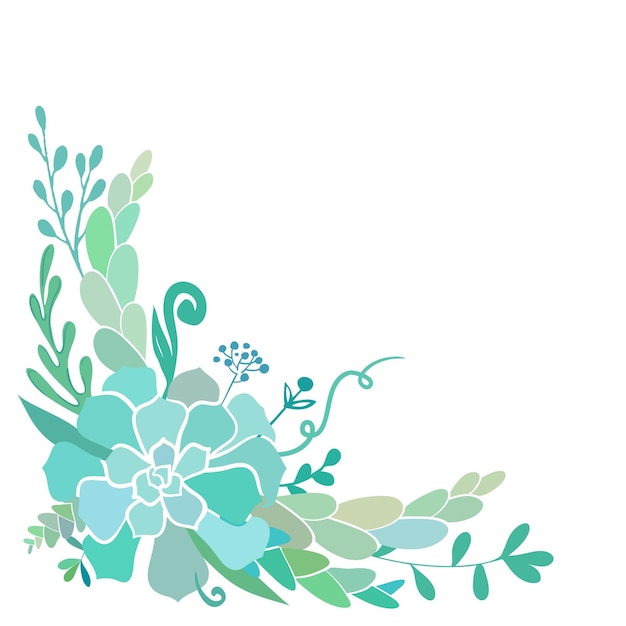 Hermoso rincón floral con suculentas y flores aisladas sobre fondo blanco Ilustración vectorial