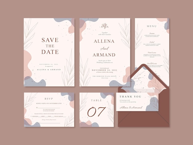 Hermoso romántico con plantilla de invitación de boda de colores vintage