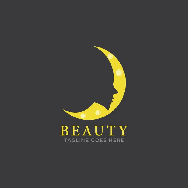 hermoso rostro en la luna línea arte logo vector icono ilustración