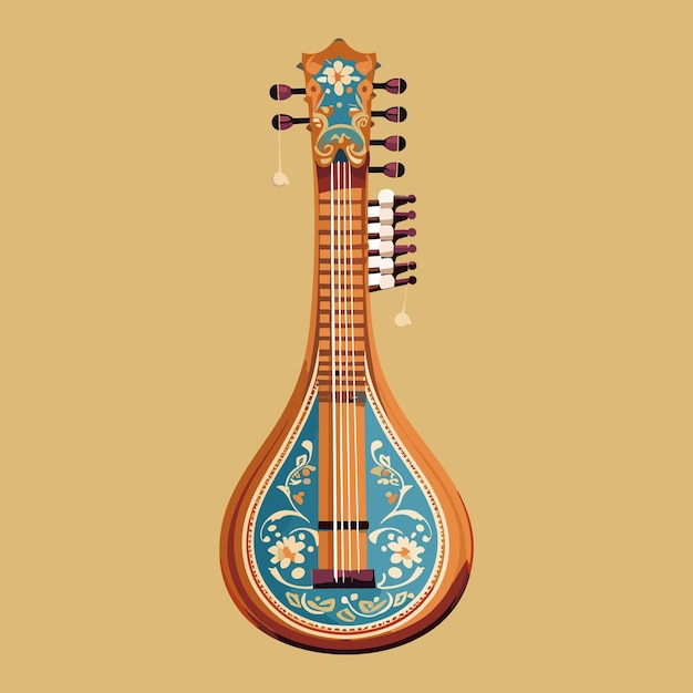 Vector hermoso sitar instrumento de música clásica arte vectorial