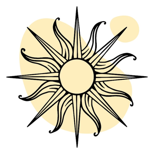 Vector hermoso tatuaje temporal transferible de niña sol oculto al estilo de lineart y grabado m