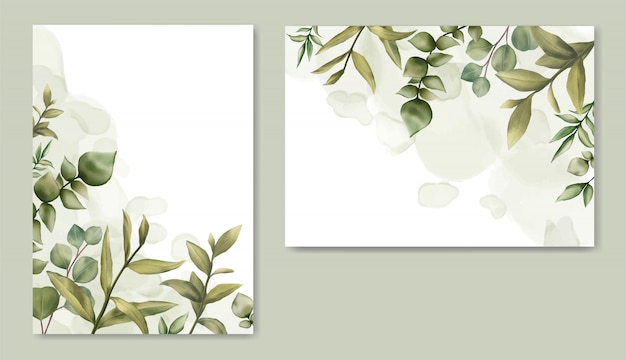 Vector hermoso tema de invitación de boda con fondo floral y de hojas